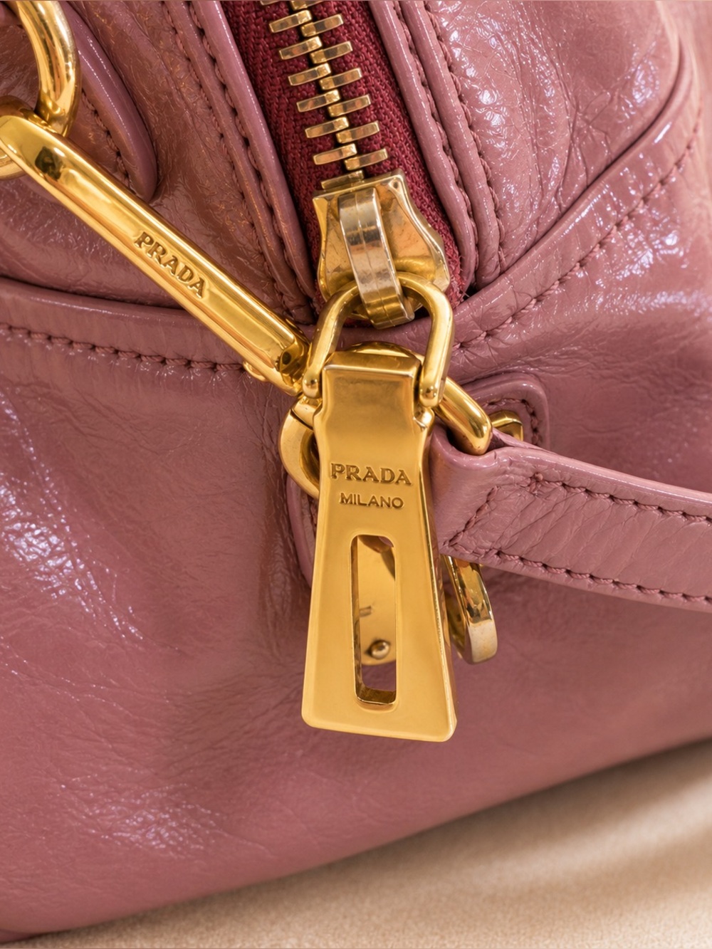 Prada Vitello Shine Leather Satchel Antique Pink Shoulder Handbag - Picture 8 of 15
